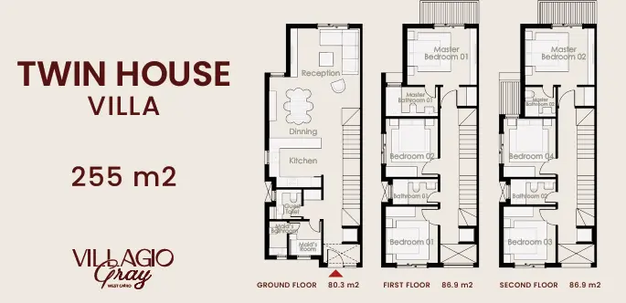 تاون هاوس · 6 غرف · 255 م² في كمبوند فيلاجيو جراي أكتوبر Villagio Gray October جداول الأسعار