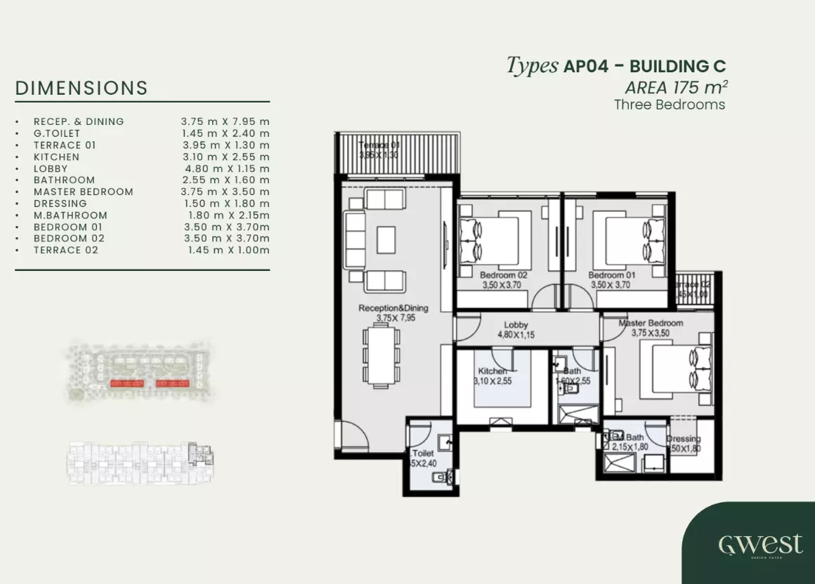 Apartment · 3 Bedrooms · 140–175 m² in G West Compound El Sheikh Zayed 3