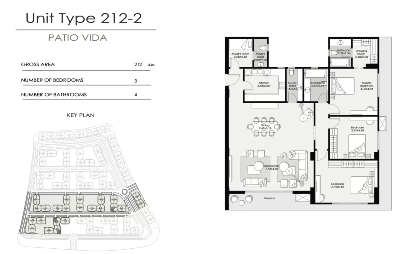 شقة · 3 غرف · 168–214 م² في كمبوند باتيو فيدا التجمع السادس 2026 Compound Patio Vida New Cairo 2