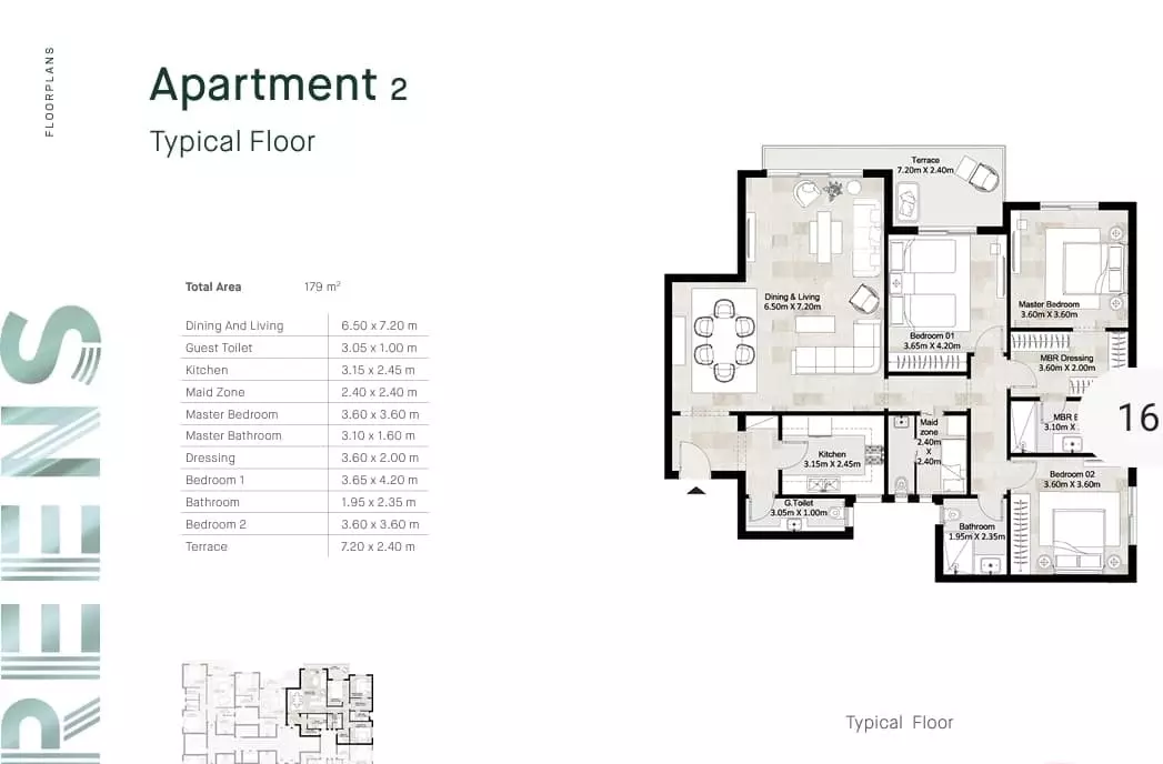 Apartment · 3 Bedrooms · 144–176 m² in Greens Residence New Cairo 4