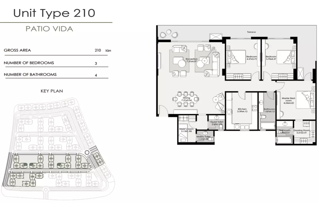 شقة · 3 غرف · 168–214 م² في كمبوند باتيو فيدا التجمع السادس 2026 Compound Patio Vida New Cairo 3