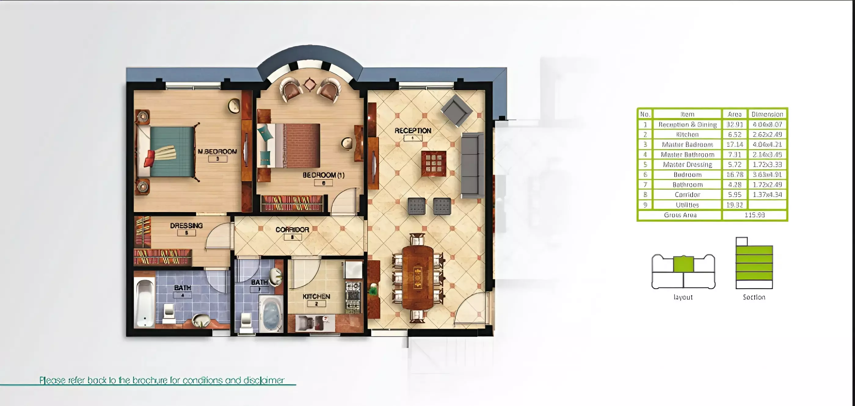 شقة · غرفتين · 115–133 م² في Mountain View Hyde Park 2