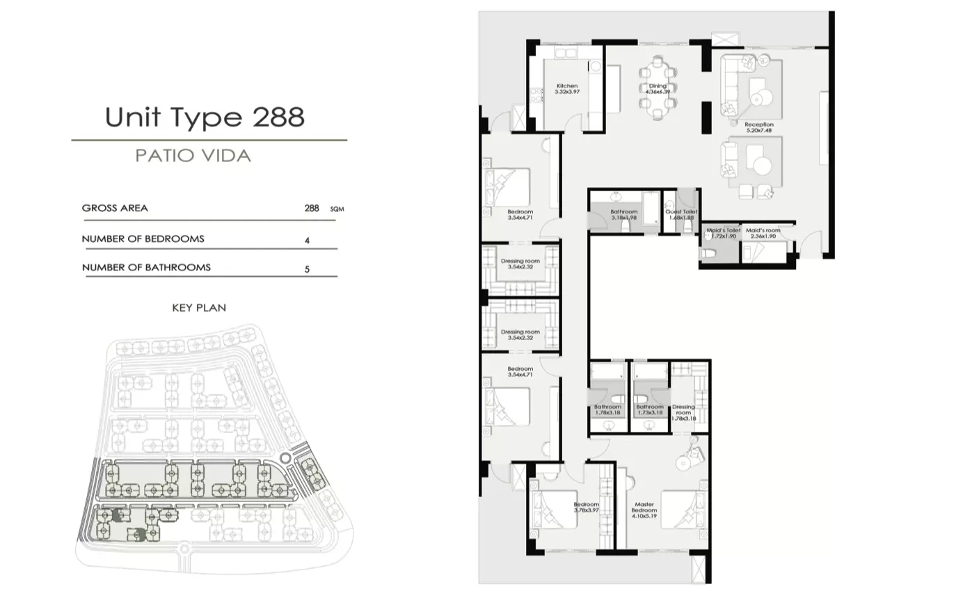 شقة · 4 غرف · 280–288 م² في كمبوند باتيو فيدا التجمع السادس 2026 Compound Patio Vida New Cairo 2