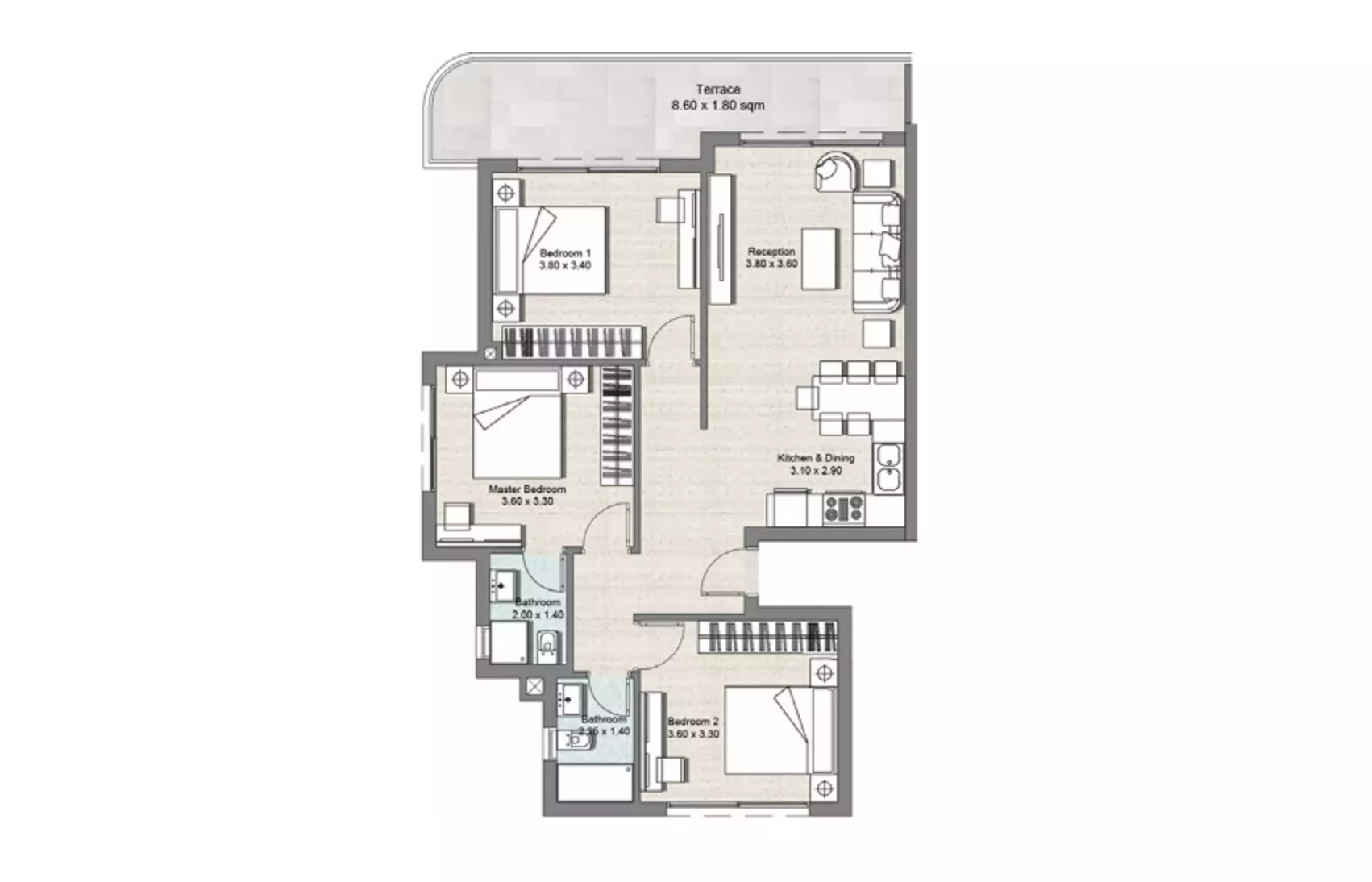 شقة · 3 غرف · 104 م² في Shore Residence