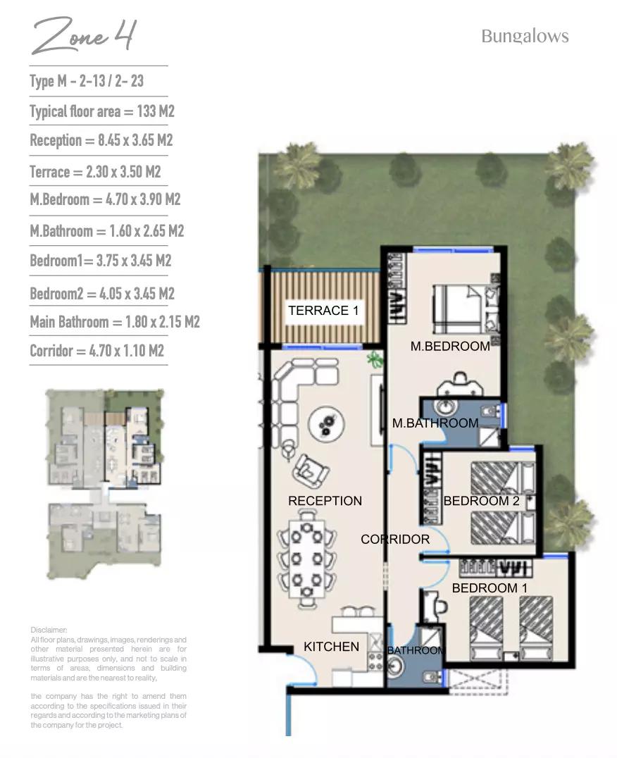 شقة · 3 غرف · 122–133 م² في Bungalows 2