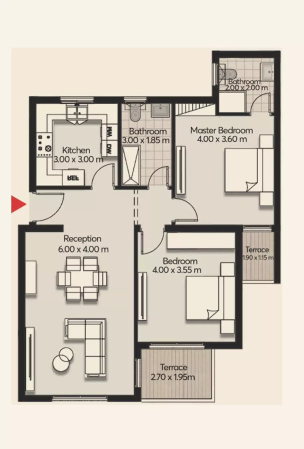 شقة · غرفتين · 118–166 م² في Marville New Zayed 2