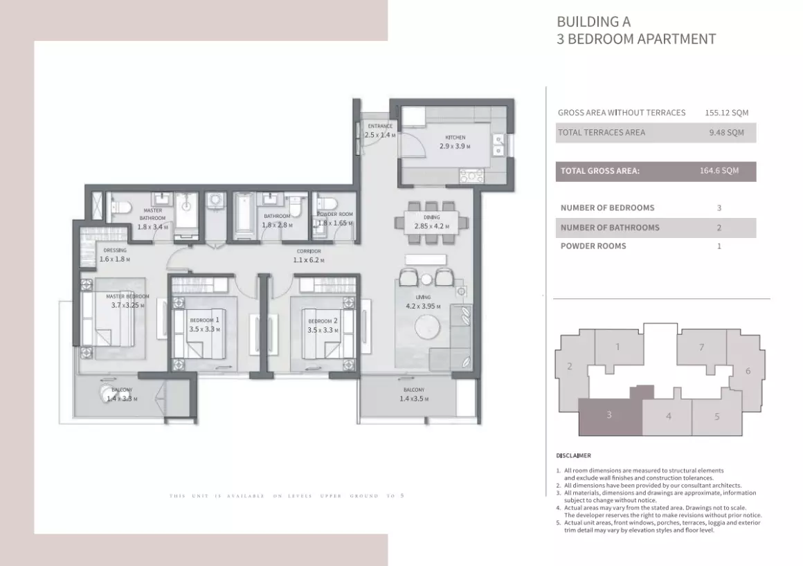 شقة · 3 غرف · 153–165 م² في Grand Residences  Cairo Gate 2