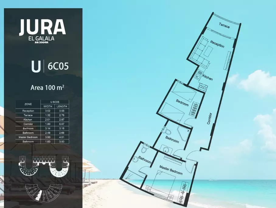 شقة · غرفتين · 78–110 م² في Jura el galala el sokhna 3