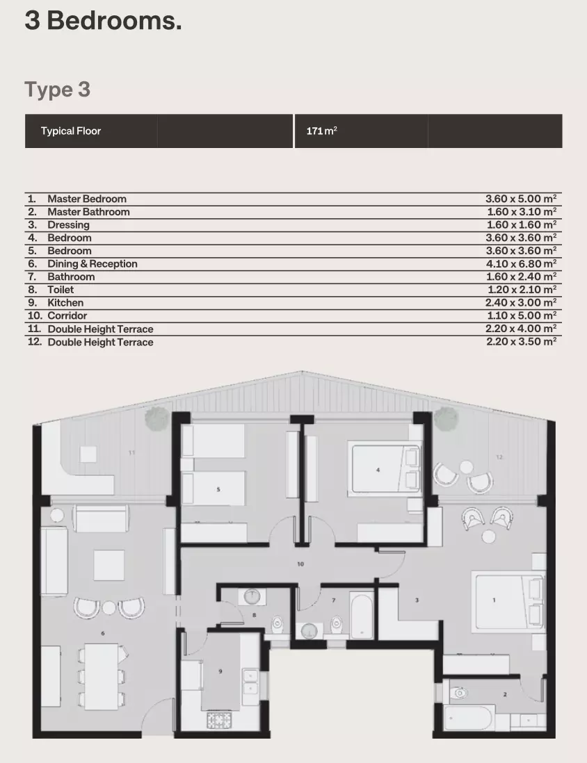 شقة · 3 غرف · 140–214 م² في The Median Residences New Cairo by EGYGAB 4