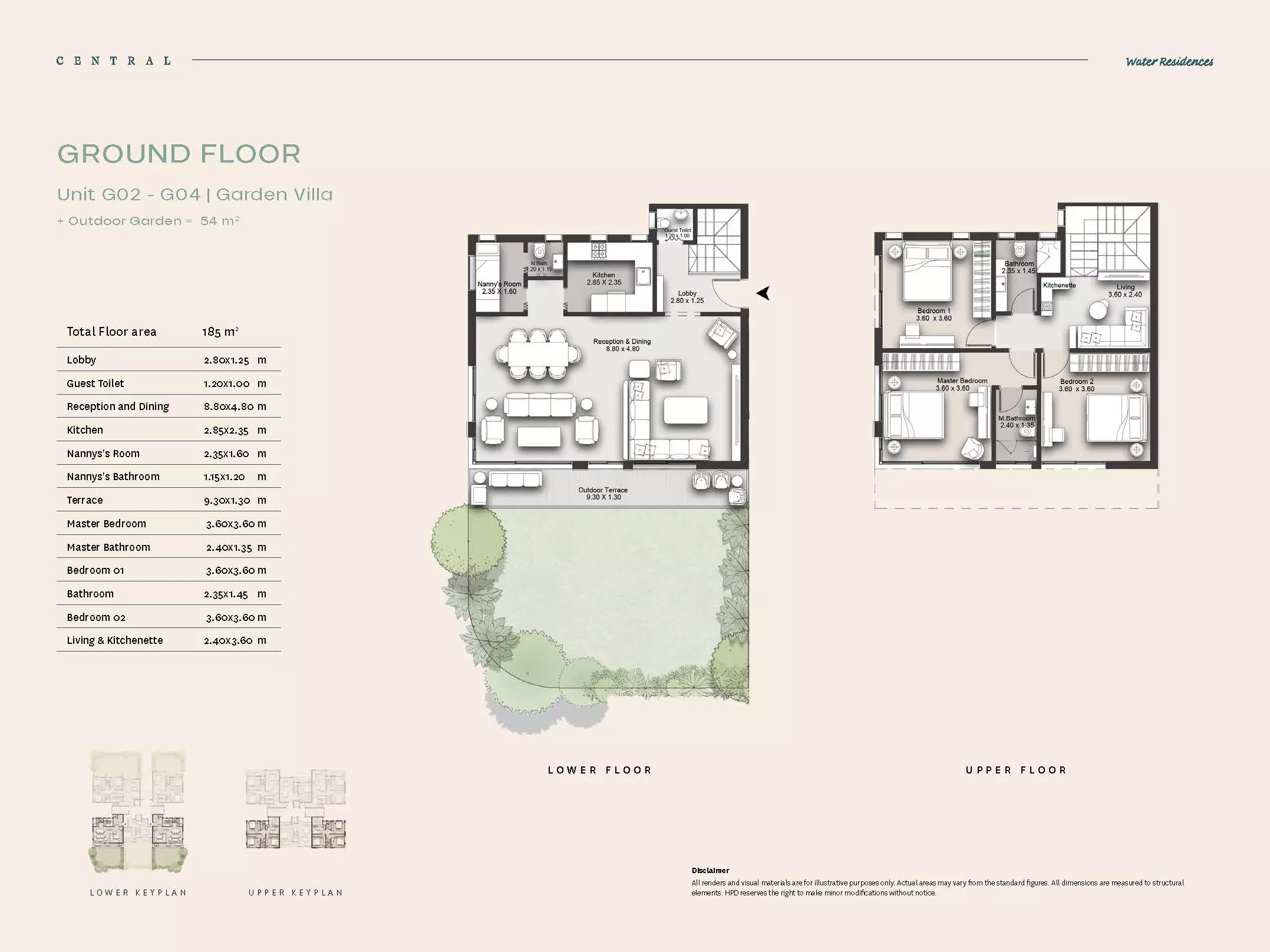 دوبلكس · 3 غرف · 182–185 م² في Central Water Residences 2