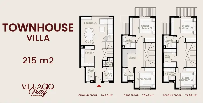 Townhouse · 4 Bedrooms · 215 m² in كمبوند فيلاجيو جراي أكتوبر Villagio Gray October جداول الأسعار 2