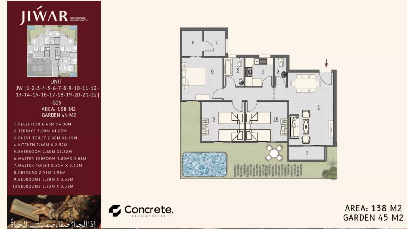 Apartment · 3 Bedrooms · 138–171 m² in كمبوند جوار التجمع السادس 2026 Compound Jiwar New Cairo 3