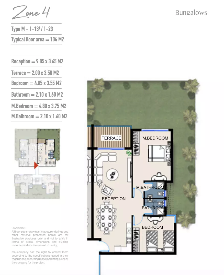 شقة · غرفتين · 93–104 م² في Bungalows 2