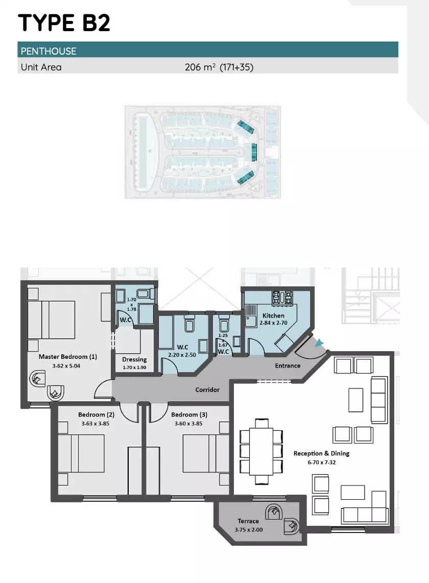 Penthouse · 3 Bedrooms · 194–285 m² in كمبوند روك فيرا التجمع الخامس 2026 Compound Rock Vera New Cairo 3