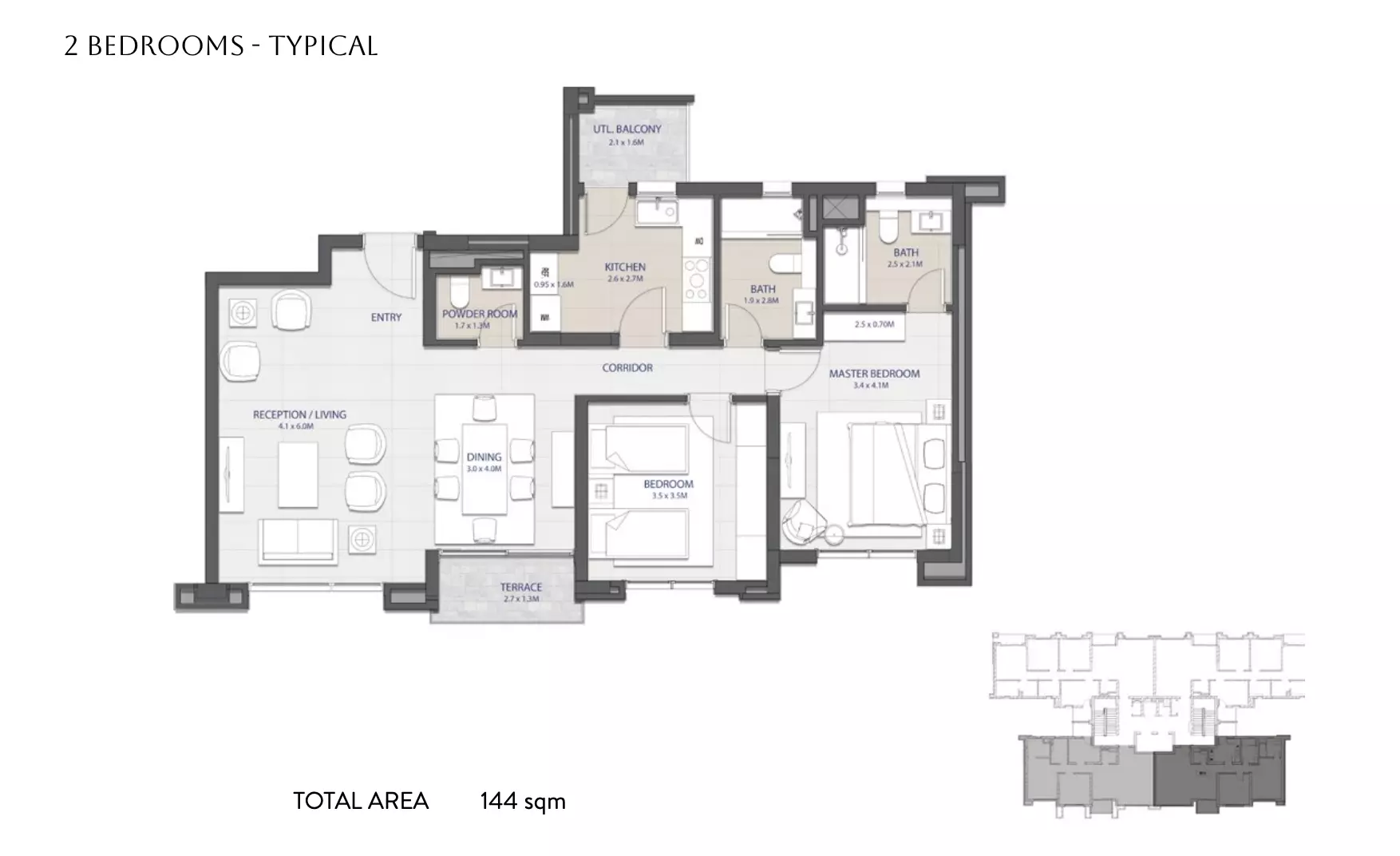 شقة · غرفتين · 143–181 م² في Sapphire Golf Residences 2