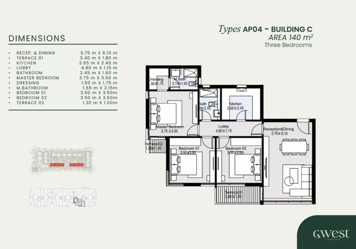 Apartment · 3 Bedrooms · 140–175 m² in G West Compound El Sheikh Zayed 4