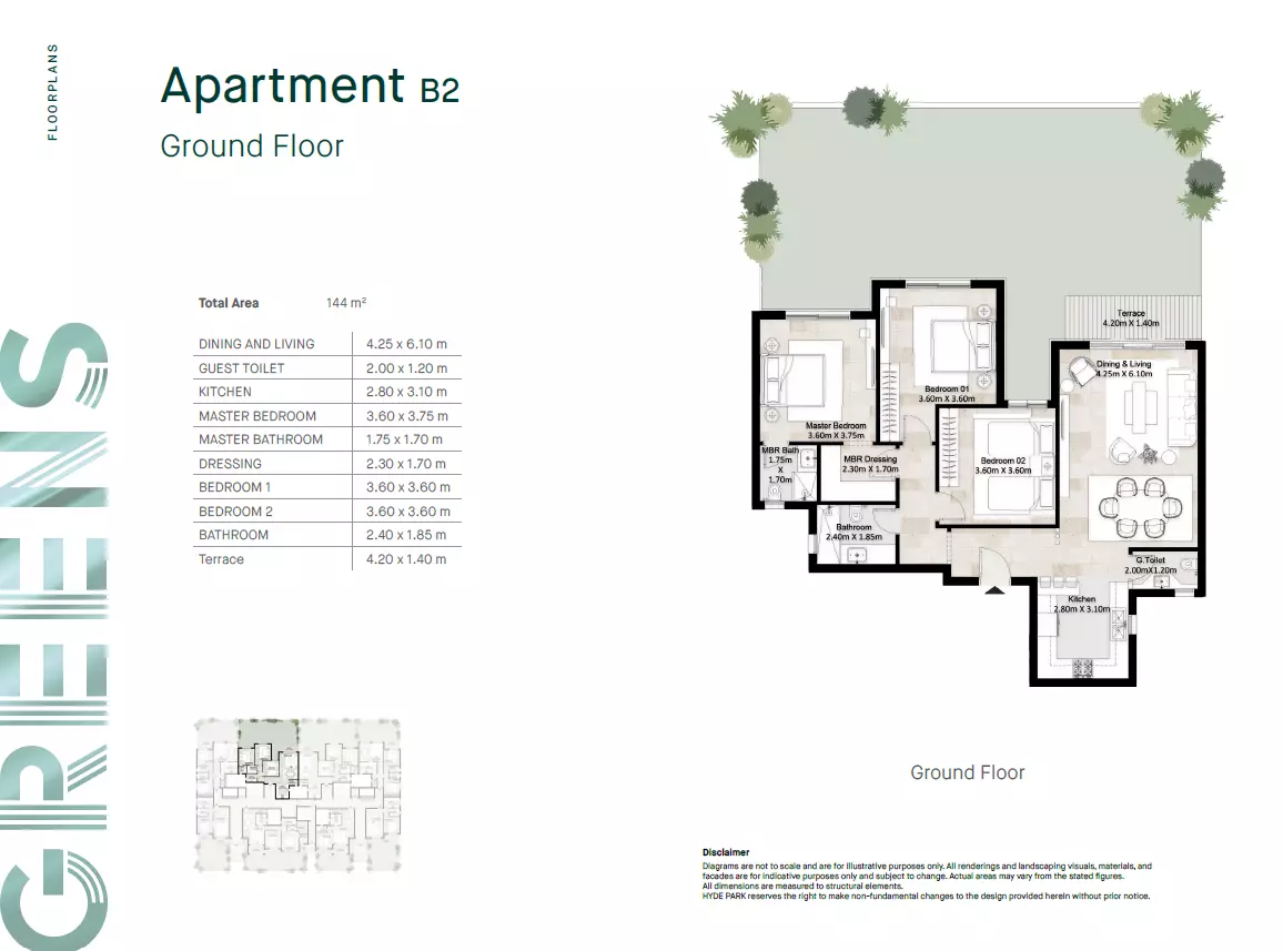 Apartment · 3 Bedrooms · 144–176 m² in Greens Residence New Cairo 3