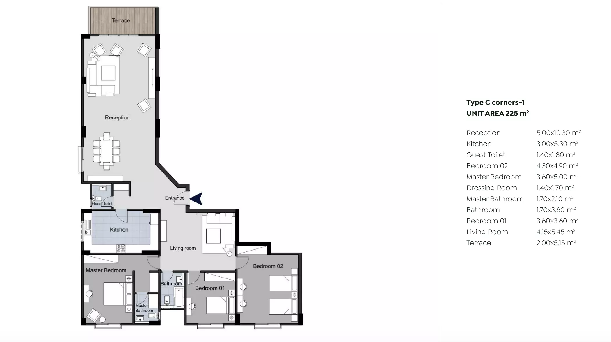 Apartment · 3 Bedrooms · 225 m² in Promenade New Cairo 3