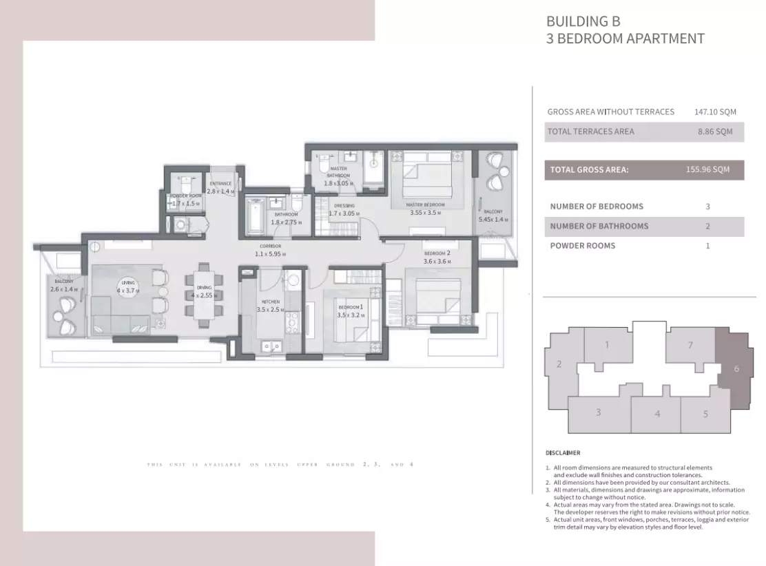 شقة · 3 غرف · 153–165 م² في Grand Residences  Cairo Gate 4