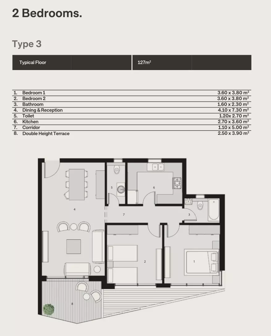 شقة · غرفتين · 109–127 م² في The Median Residences New Cairo by EGYGAB 4