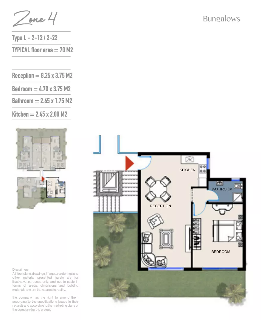 شقة · غرفة · 48–70 م² في Bungalows 4