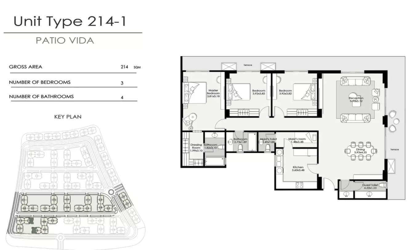 شقة · 3 غرف · 168–214 م² في كمبوند باتيو فيدا التجمع السادس 2026 Compound Patio Vida New Cairo 4