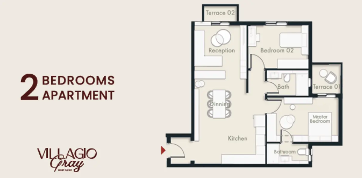 شقة · غرفتين · 81 م² في كمبوند فيلاجيو جراي أكتوبر Villagio Gray October جداول الأسعار
