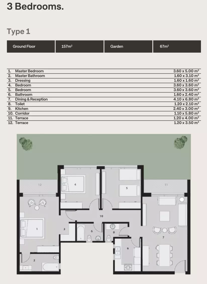 شقة · 3 غرف · 140–214 م² في The Median Residences New Cairo by EGYGAB 2