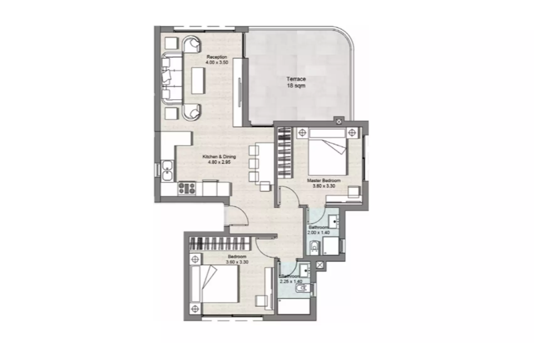 شقة · غرفتين · 87 م² في Shore Residence