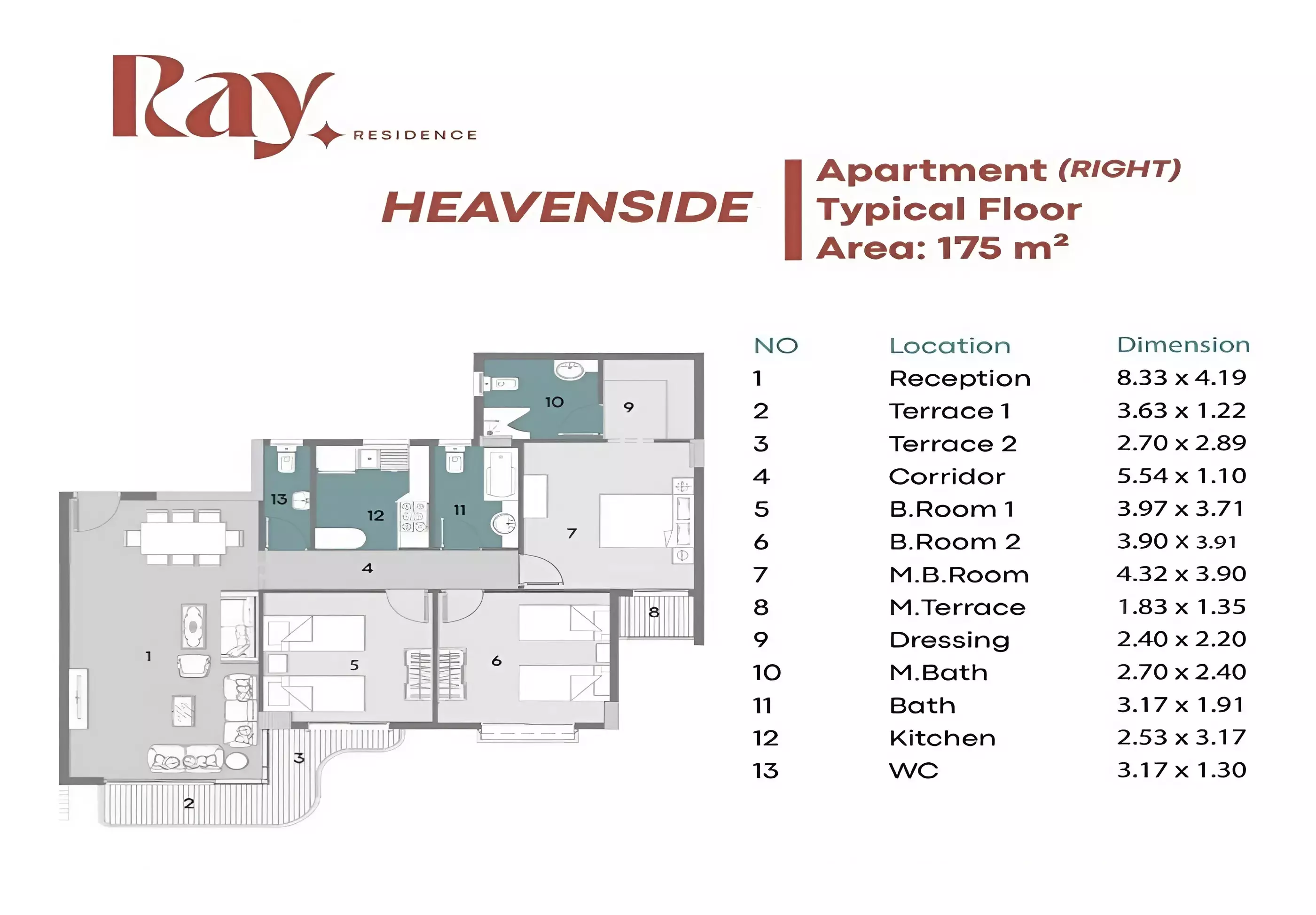 شقة · 3 غرف · 175–207 م² في كمبوند راي ريزيدنس العاصمة الإدارية 2026 Compound Ray Residence New Capital 2