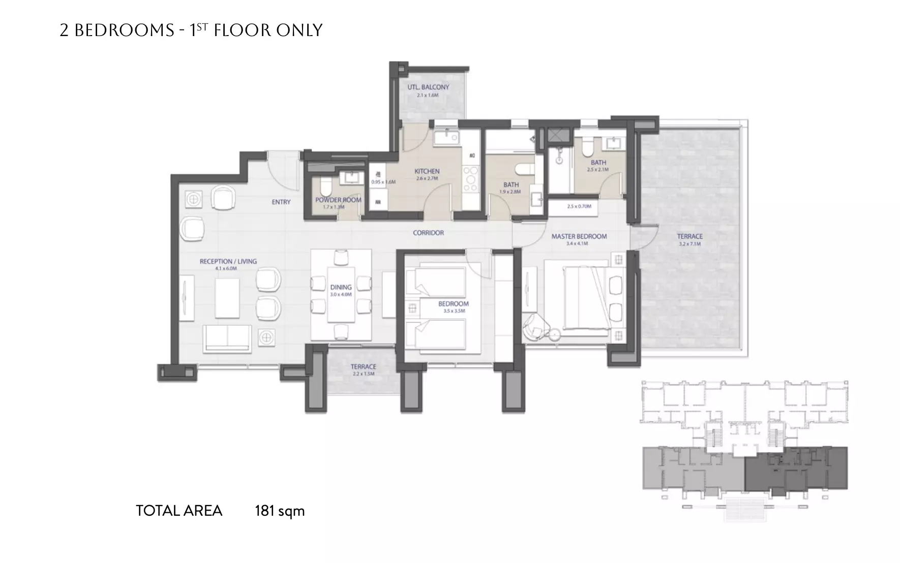 شقة · غرفتين · 143–181 م² في Sapphire Golf Residences 3