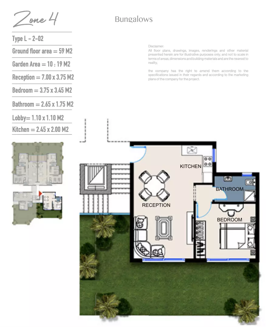 شقة · غرفة · 48–70 م² في Bungalows 3