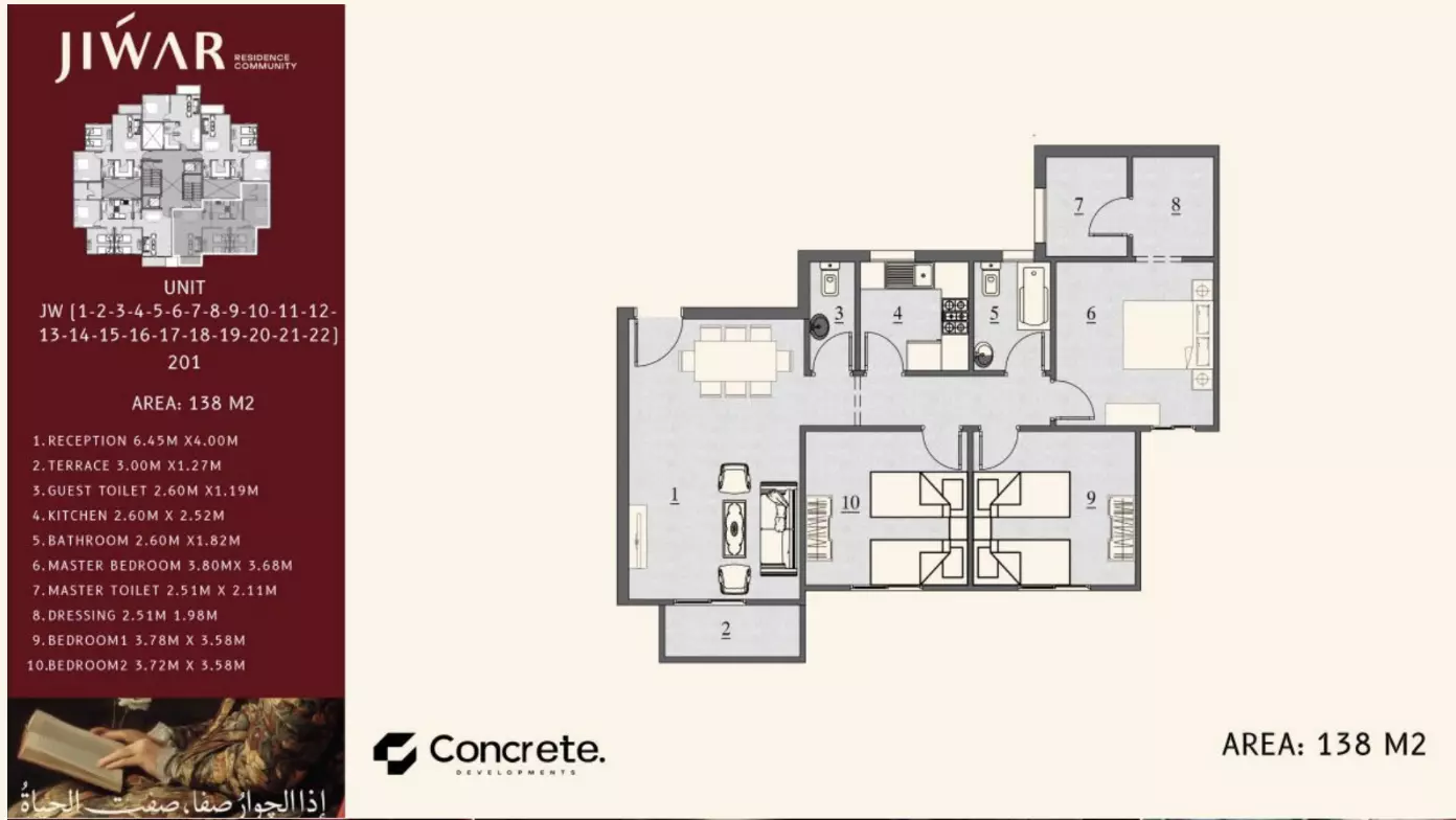 Apartment · 3 Bedrooms · 138–171 m² in كمبوند جوار التجمع السادس 2026 Compound Jiwar New Cairo 2