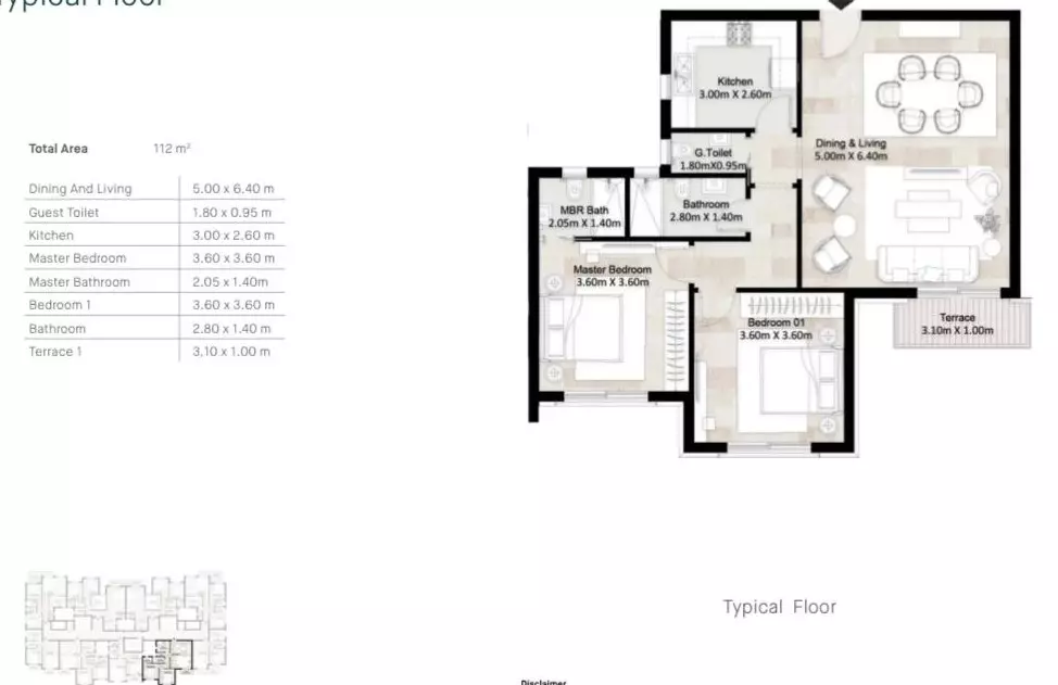 Apartment · 2 Bedrooms · 112–123 m² in Greens Residence New Cairo 2