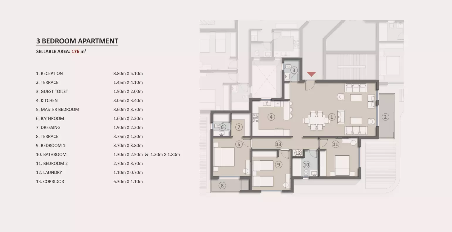Apartment · 3 Bedrooms · 176 m² in كمبوند زيا بارك ريزيدنس الشيخ زايد 2026 Compound Zia Park Residence El Sheikh Zayed