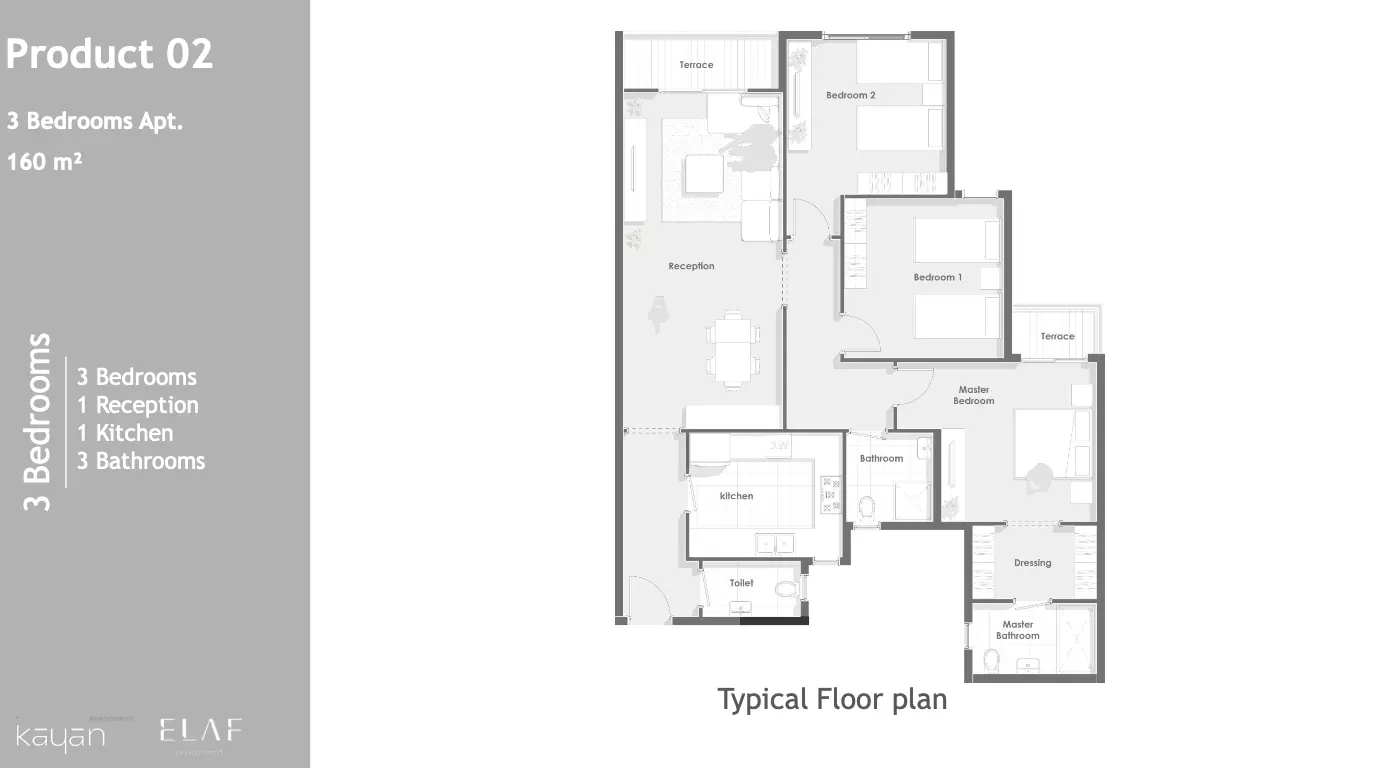 Apartment · 3 Bedrooms · 129–230 m² in Aqmar Compound 6 October by Kayan Developments 3