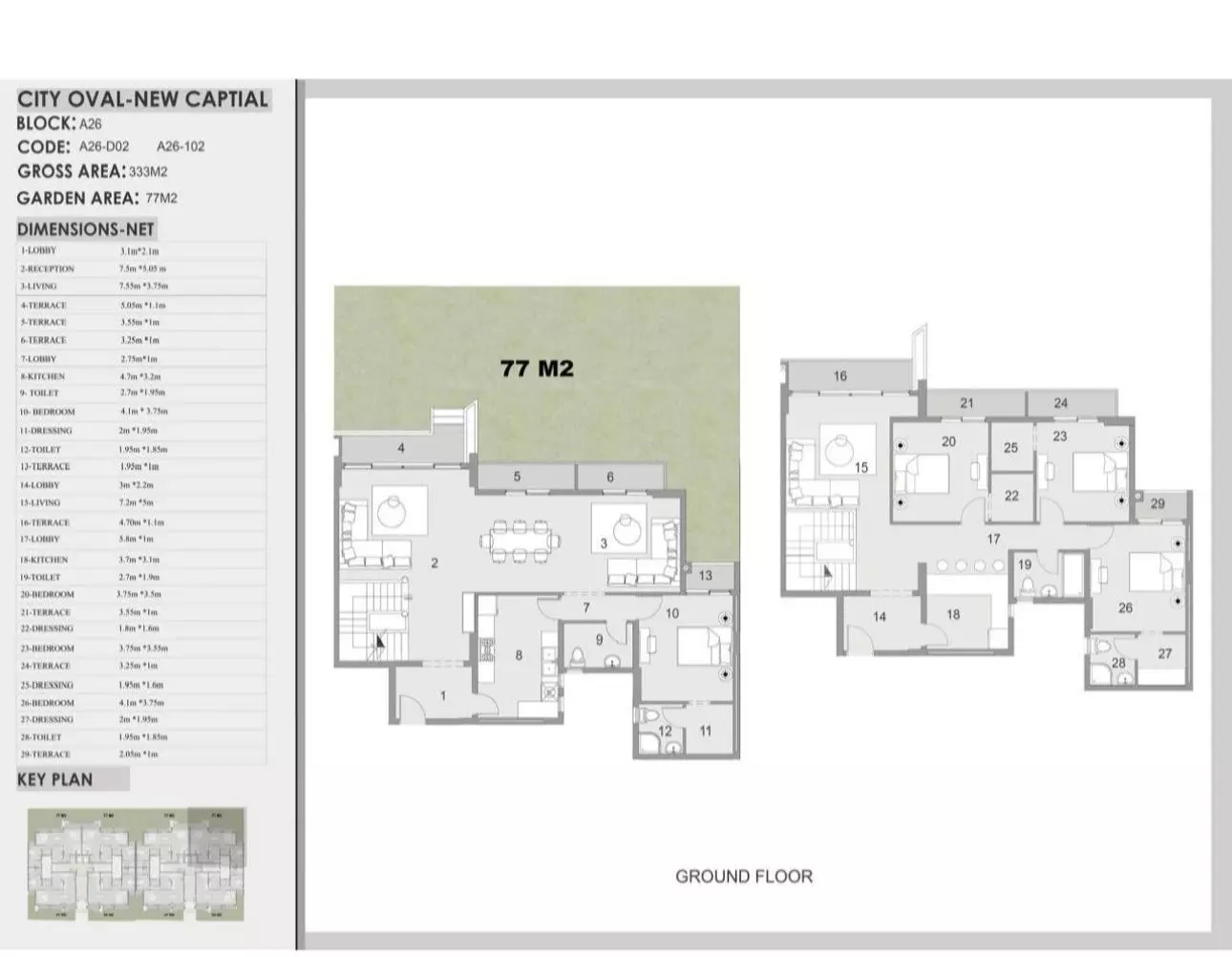 دوبلكس · 3 غرف · 186–383 م² في كمبوند سيتي اوفال العاصمة الإدارية 2026 Compound City Oval New Capital 3
