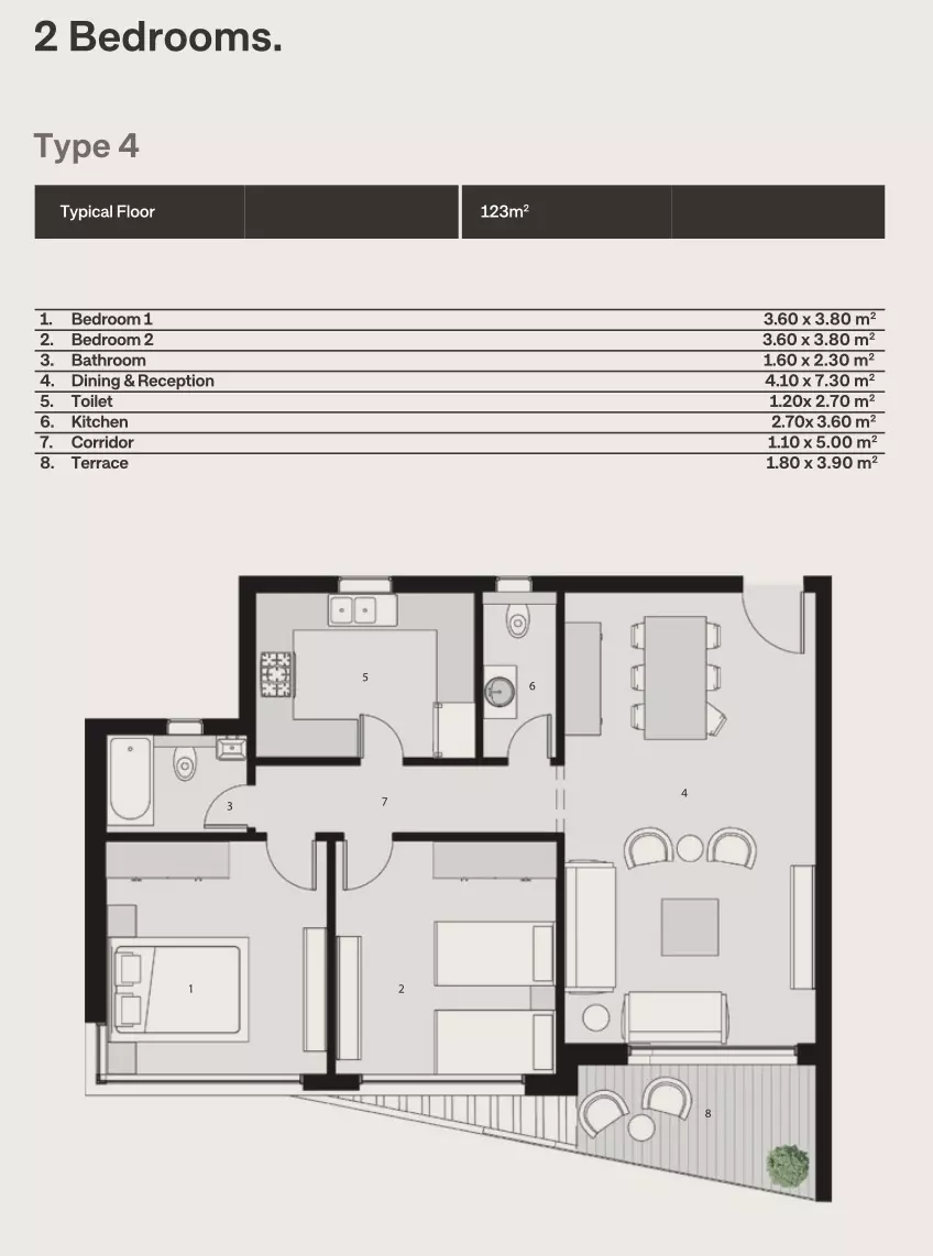 شقة · غرفتين · 109–127 م² في The Median Residences New Cairo by EGYGAB 3