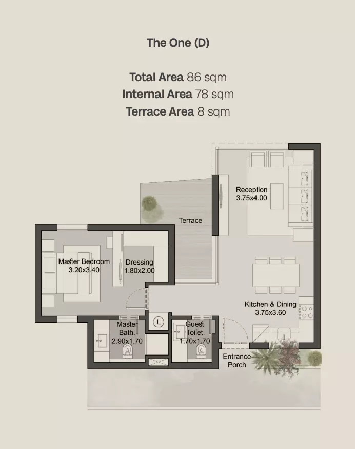 Apartment · 1 Bedroom · 84–92 m² in The Gray Residences-Hills of One 3