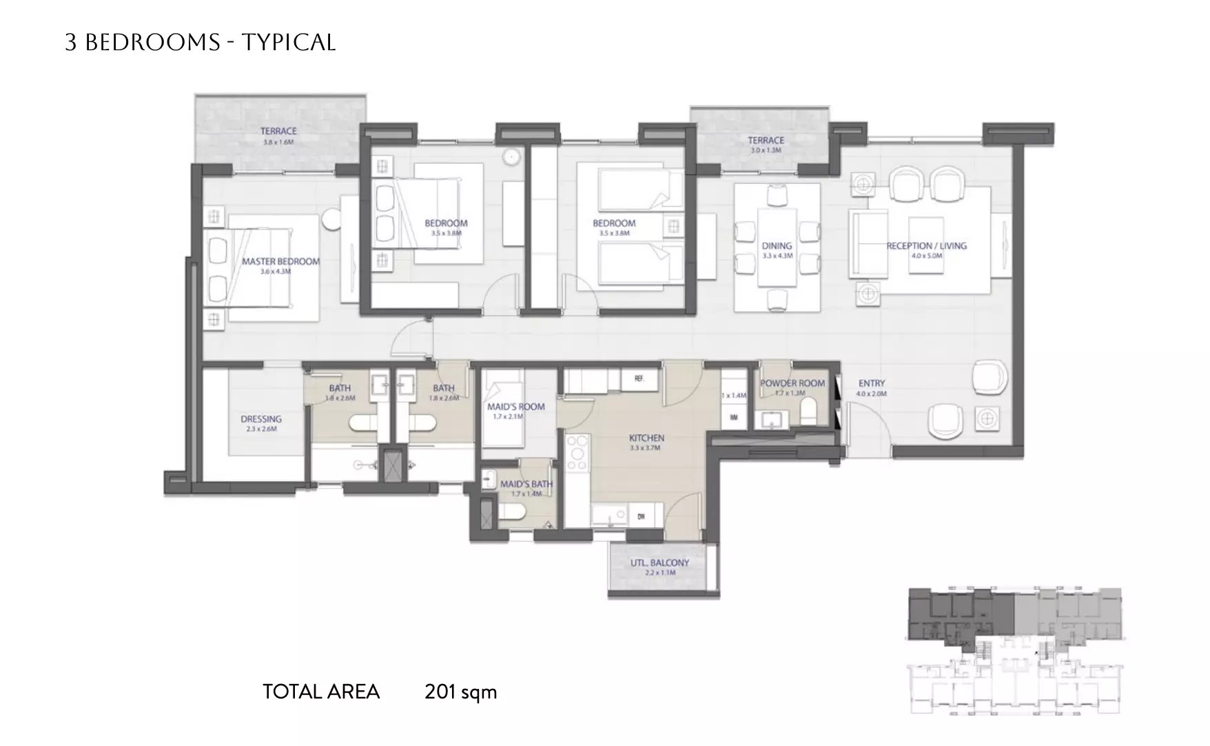 شقة · 3 غرف · 176–242 م² في Sapphire Golf Residences 3