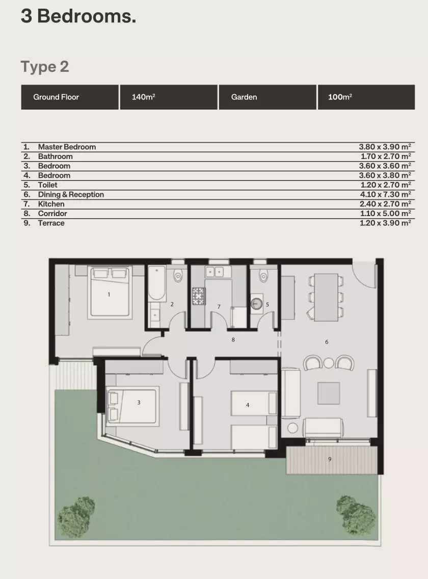 شقة · 3 غرف · 140–214 م² في The Median Residences New Cairo by EGYGAB 3