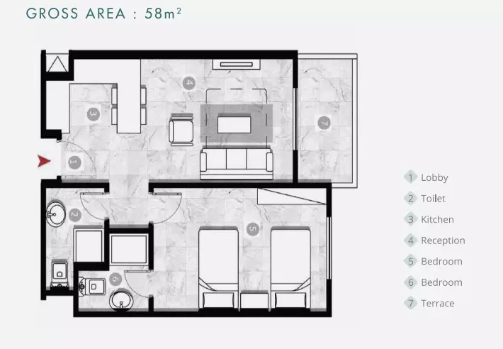شقة · غرفتين · 58–88 م² في Golf Porto Marina 2