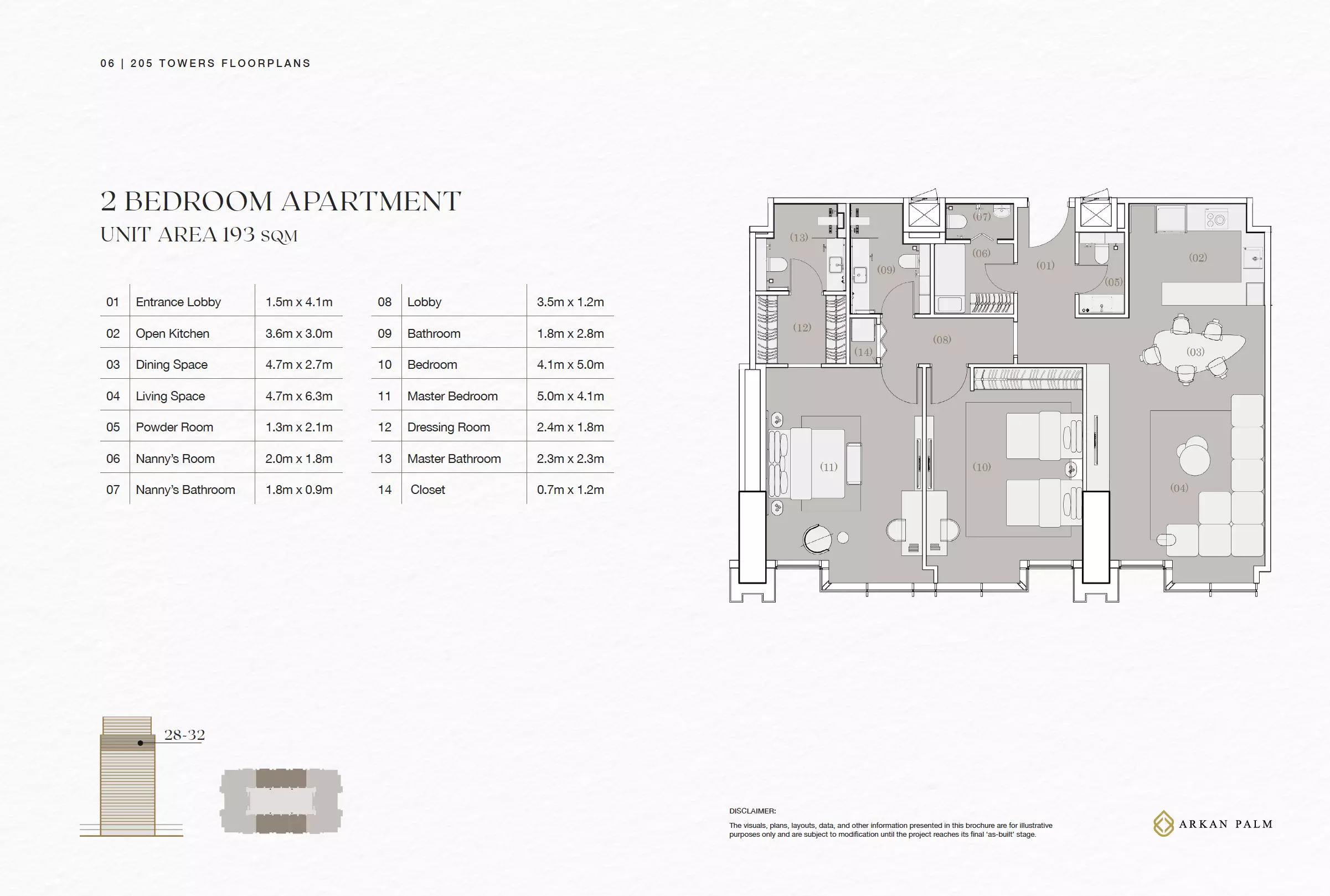 شقة · غرفتين · 187–325 م² في 205 Towers 3